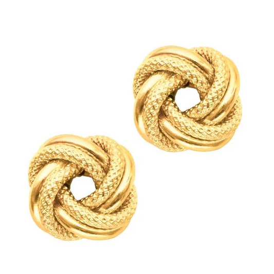 14K Yellow Gold Diamond Cut & Polished Love Knot Stud Earring