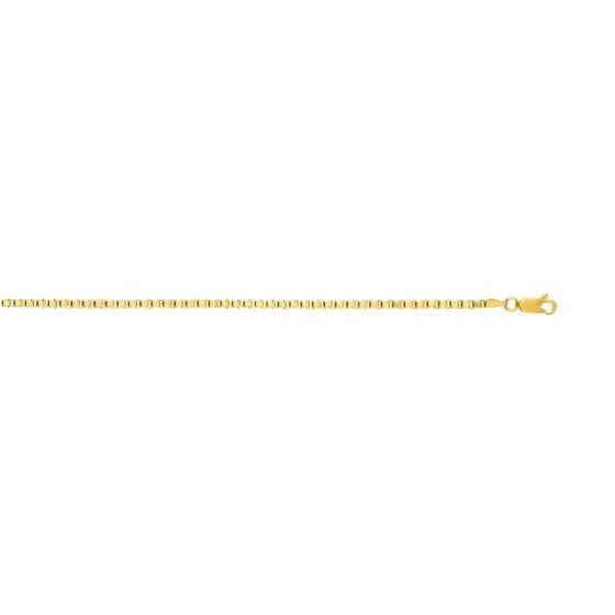 14K Yellow Gold 2.5mm Semi-Solid Box Chain with Lobster Lock 20 Inch Long