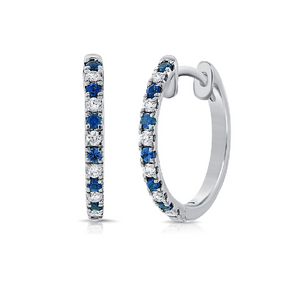 14k Gold 0.14Ct Sapphire, 0.12Ct Diamond Hoop Earring, available in White, Rose and Yellow Gold