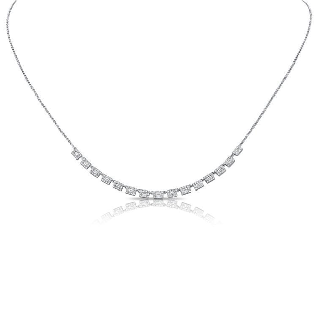 14Kt White Gold 0.86Ct Baguette and Round Diamond Necklace