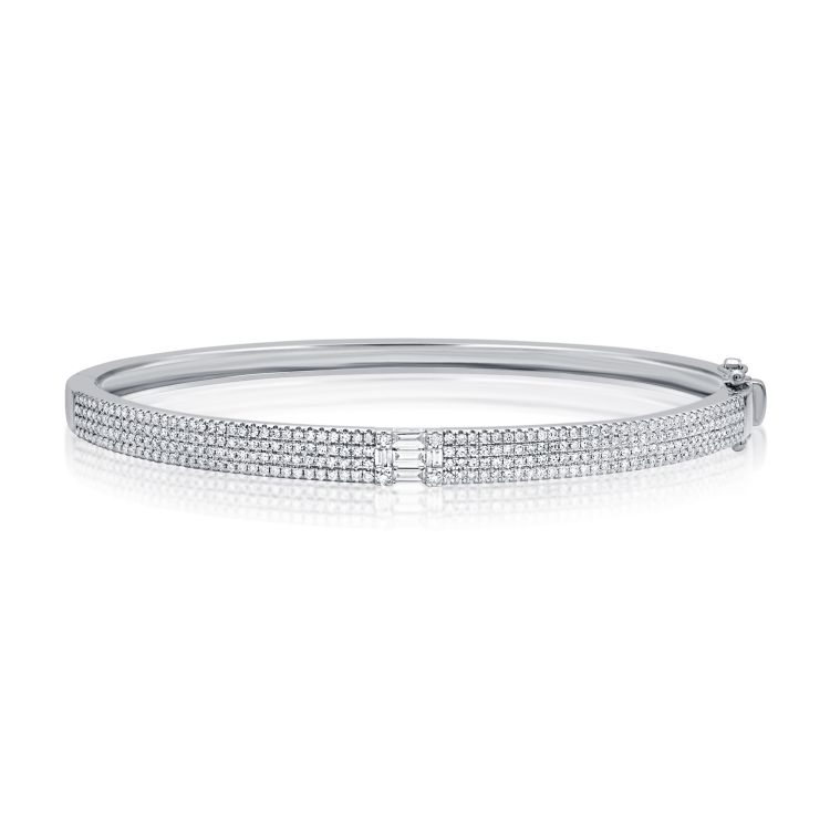 14k Gold 1.08Ct Diamond Bangle Bracelet with 5 Baguette and 276 Round Diamonds, available in White, Rose and Yellow Gold