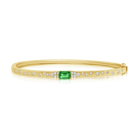14k Gold 0.55Ct Emerald, 0.45Ct Diamond Bangle with 28 Diamonds, available in White, Rose and Yellow Gold