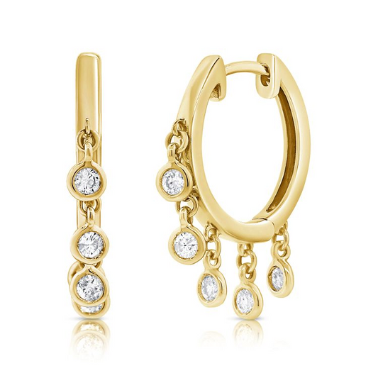 14k Yellow Gold 0.25Ct Diamond Dangle Hoop Earring