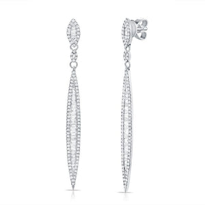 14k Gold 0.70Ct (61) Baguette diamond, 0.60Ct (180) Round Diamond Earring, available in White, Rose and Yellow Gold