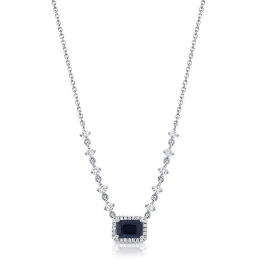 14k White Gold Sapphire 0.90Ct, Diamond 0.38ct Necklace