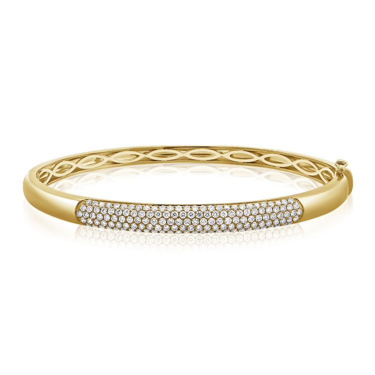 14Kt Yellow Gold 1.41Cts Diamond Bangle Bracelet with 144 Diamonds