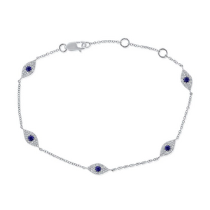 14K White Gold 0.19Ct Sapphire, 0.26Ct Diamond Bracelet