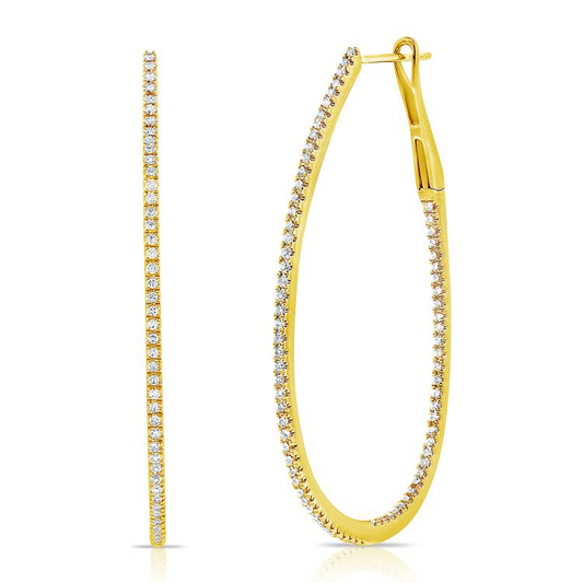 14k Yellow Gold 0.60Ct Diamond Hoop Earring with 156 Diamonds