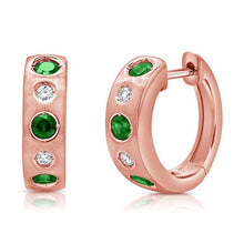 Load image into Gallery viewer, 14k Gold 0.57Ct 6 Emeralds, 0.08Ct 4 Diamond Huggie Earrings, available in White, Rose and Yellow Gold
