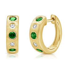 Load image into Gallery viewer, 14k Gold 0.57Ct 6 Emeralds, 0.08Ct 4 Diamond Huggie Earrings, available in White, Rose and Yellow Gold
