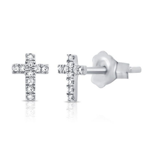 14k White Gold 0.05Ct Diamond Cross Earring with 20 Single Cut Diamonds
