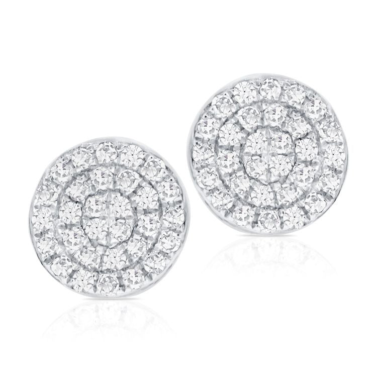 14k White Gold 0.18Ct Pave Diamond Disc Earring with 60 Diamonds