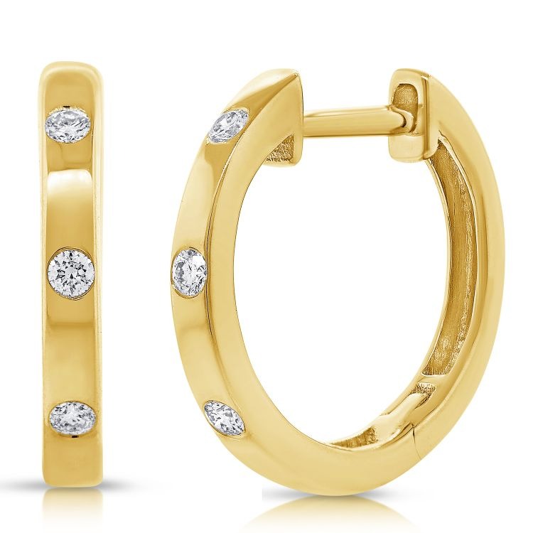 14k yellow gold 0.09ct diamond huggie earring with 6 diamonds