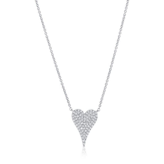 14k White Gold 0.17Ct Pave Diamond Heart Necklace with 73 Diamonds