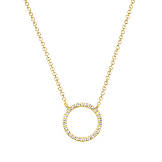 14k Yellow Gold 0.08Ct Diamond Open Circle Necklace with 29 Diamonds