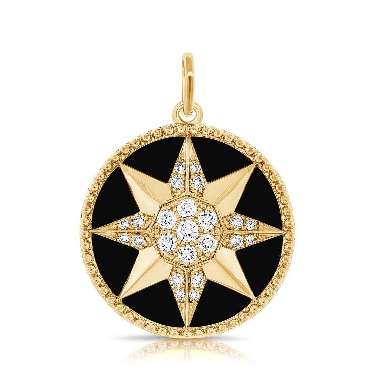 14k Yellow Gold Black Onyx and 0.23Ct Diamond Charm