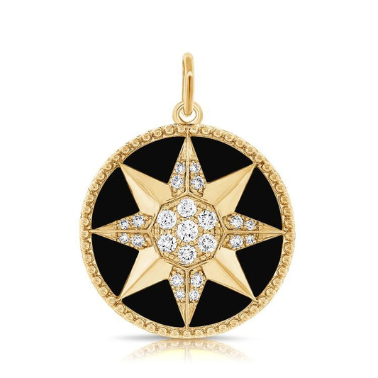 14k Yellow Gold Black Onyx and 0.23Ct Diamond Charm