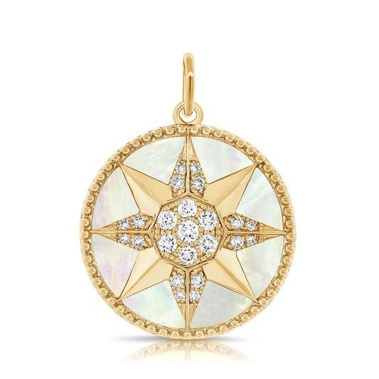 14k Yellow Gold Mother of Pearl and 0.30Ct Diamond Charm