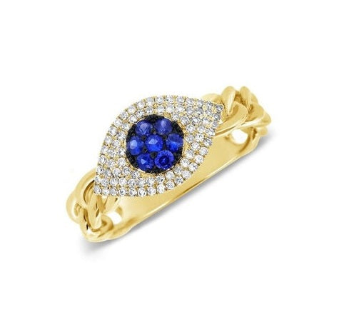 14k Two Tone  0.19Ct Diamond and 0.18Ct Sapphire Eye Ring