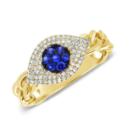 14k Two Tone  0.19Ct Diamond and 0.18Ct Sapphire Eye Ring