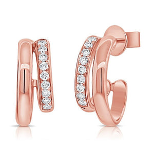 14k Yellow Gold 0.25Ct Diamond Double Hoop Earring with 18 Diamonds, available in White, Rose and Yellow Gold