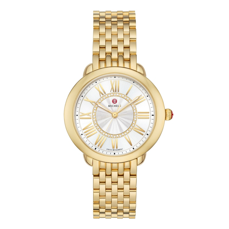 Michele Serein Diamond 18k Gold Plate Watch
