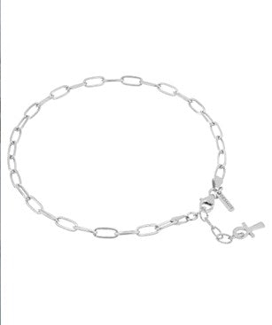 Sterling Silver Rhodium Plated Paper Clip Anklet Nine Inch Long