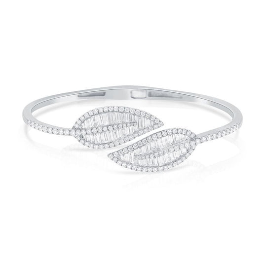 14k Gold Leaf Bangle Bracelet 2.08Ct Diamonds with 182 Diamonds, available in White, Rose and Yellow Gold