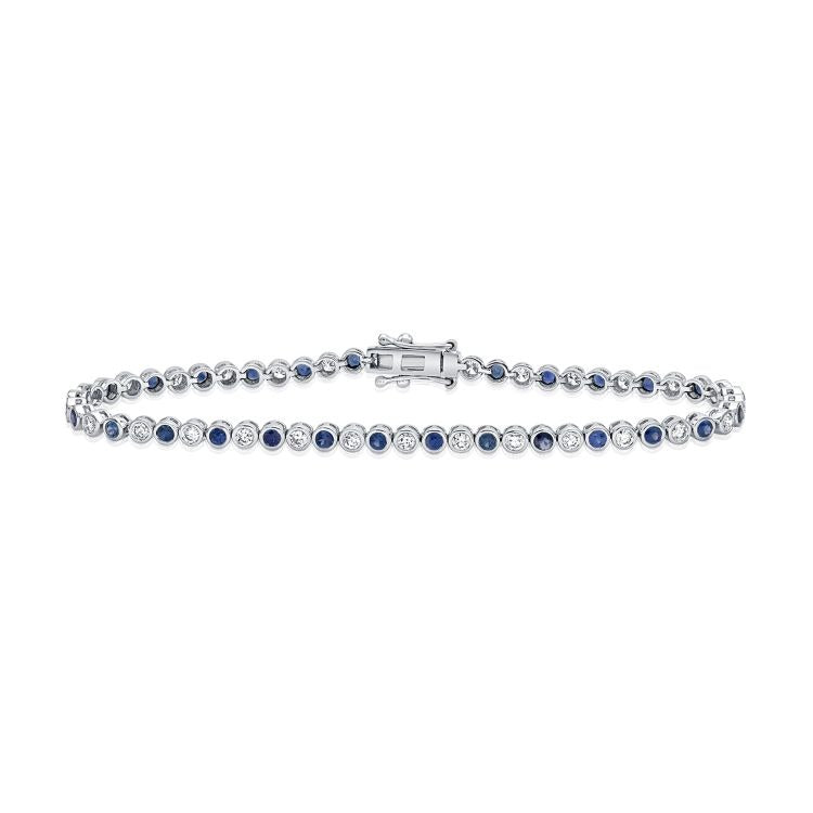 14k White Gold 1.51Ct Sapphire, 1.19Ct Diamond Bracelet