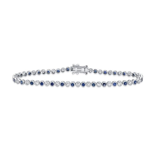 14k White Gold 1.51Ct Sapphire, 1.19Ct Diamond Bracelet