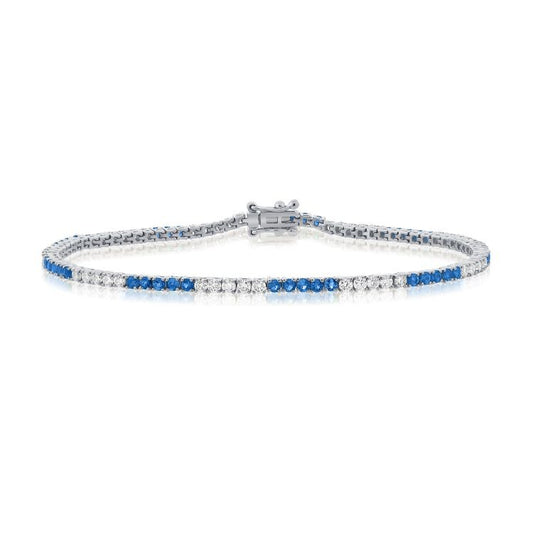 14k White Gold 1.70Ct Sapphire, 1.48Ct Diamond Bracelet
