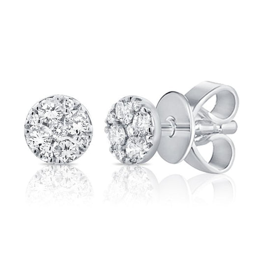 14k White Gold 0.96Ct Diamond Cluster Stud Earring