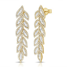 Load image into Gallery viewer, 14k Gold Leaf Earring with 2.98Ct Baguette, 3.35Ct Round Diamonds, available in White, Rose and Yellow Gold
