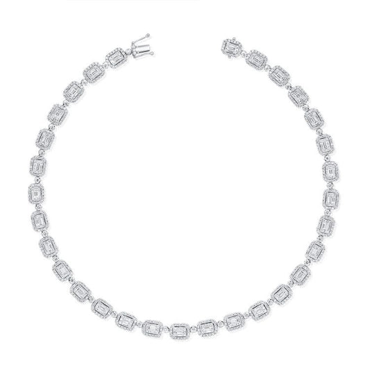 14k Gold 5.26Ct (160) Baguette, 8.00Ct (739) Round Diamond Necklace, available in White, Rose and Yellow Gold