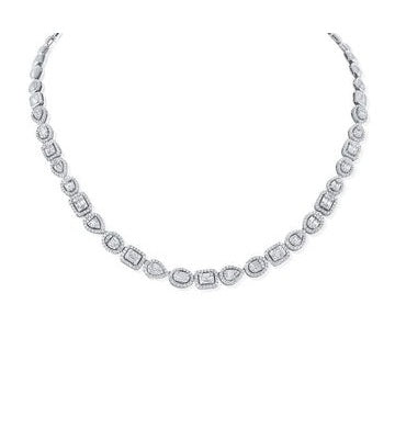 14k White Gold 0.38Ct (83) Baguette Diamond, 2.33Ct (552) Round Diamond Necklace, available in White, Rose and Yellow Gold