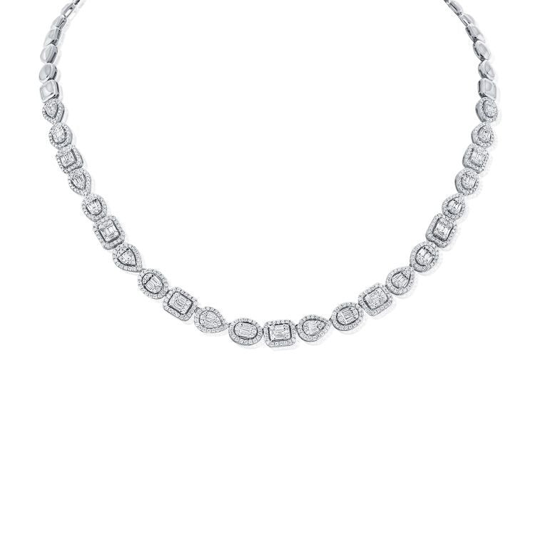 14k White Gold 0.38Ct (83) Baguette Diamond, 2.33Ct (552) Round Diamond Necklace, available in White, Rose and Yellow Gold