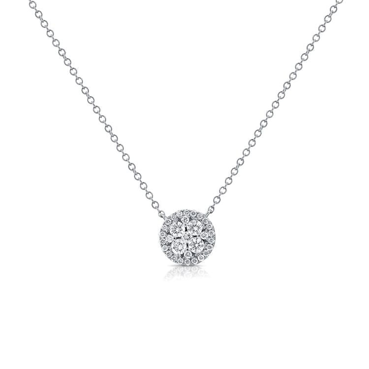 14k Gold 0.38Ct Diamond Cluster Necklace with 31 Diamonds, available in White, Rose and Yellow Gold