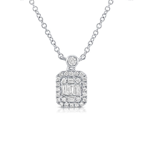 14k Gold Baguette 0.11 ct, Round 0.12 Ct Diamond Necklace, available in White, Rose and Yellow Gold
