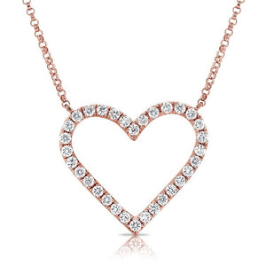 14k Gold 0.51Ct Diamond Open Heart Necklace, available in White, Rose and Yellow Gold