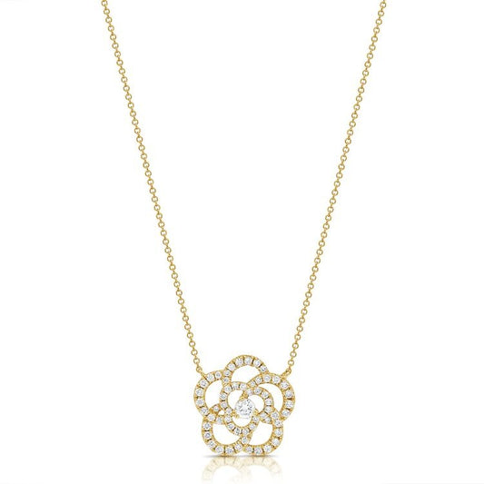 14k White and Yellow Gold 0.84Ct Diamond Floral Necklace with 58 Diamonds