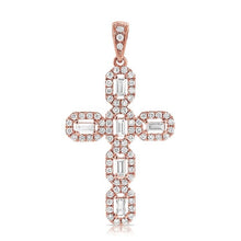 Load image into Gallery viewer, 14K Gold Cross Only, 6 Baguette 0.22Ct Diamond, 75 Round 0.34Ct Diamond, Available in White Rose and Yellow Gold
