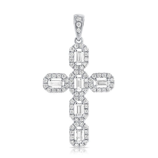 14K White Gold Cross Only, 6 Baguette 0.22Ct Diamond, 75 Round 0.34Ct Diamond