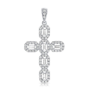 14K Gold Cross Only, 6 Baguette 0.22Ct Diamond, 75 Round 0.34Ct Diamond, Available in White Rose and Yellow Gold