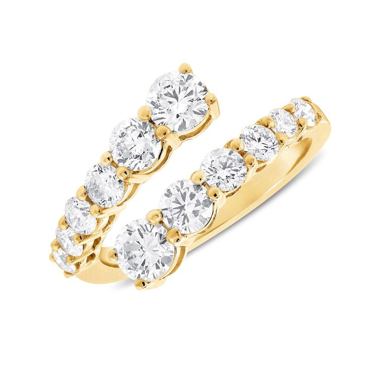 14k Yellow Gold 1.00Ct Graduating Diamond By Pass Ring with 12 Diamonds