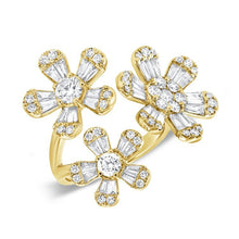 Load image into Gallery viewer, 14k 3 Flower Ring, 38 Baguette 1.38Ct Diamond, 47 Round 1.18Ct Diamond, available in White, Rose and Yellow Gold
