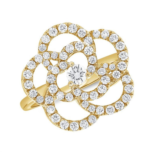 14k Gold 1.00Ct Diamond Floral Ring with 60 Diamonds, available in White, Rose and Yellow Gold
