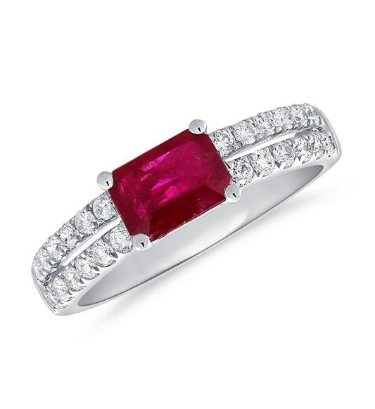 14k White Gold 1.15Ct Ruby, 0.42Ct (24) Diamond Ring