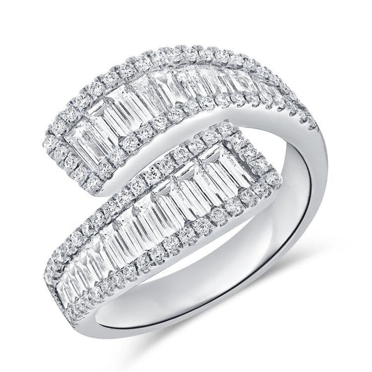14k Gold Wrap Ring with 31 Baguette 1.04Ct, 78 Round Diamond, available in White, Rose and Yellow Gold