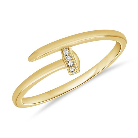 14k Yellow Gold 0.03Ct Diamond Nail Ring, Size 7.0