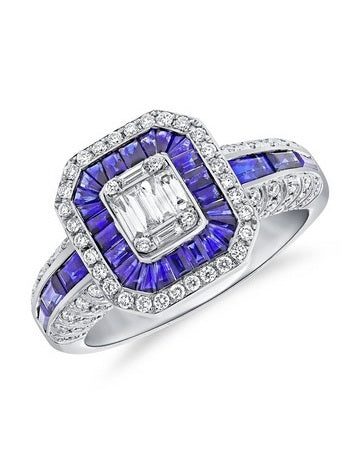 14k Gold 1.75 Ct Sapphire, 0.60 Ct Diamond Ring, available in White, Rose and Yellow Gold
